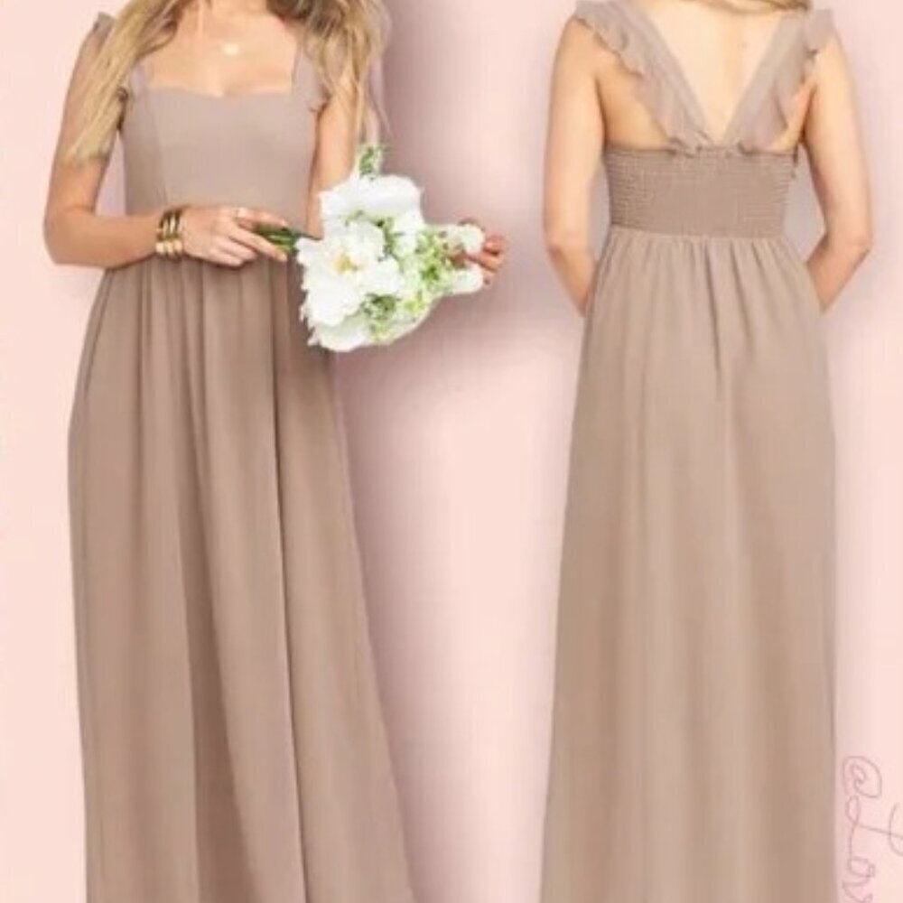 NEW SHOW ME YOUR MUMU June Maxi Dress Small Dune Chiffon Ruffle Straps Bridesmai